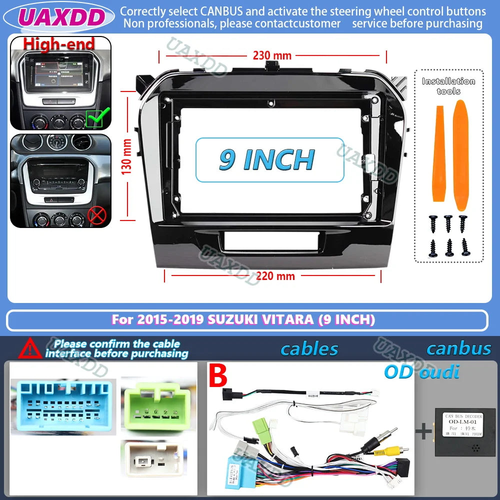 For 2022-2023 Suzuki VITARA 9INCH Android Frame Kit Panel 2Din Car Interior Fascia Cable Video Harness Navigation Decoder Canbus