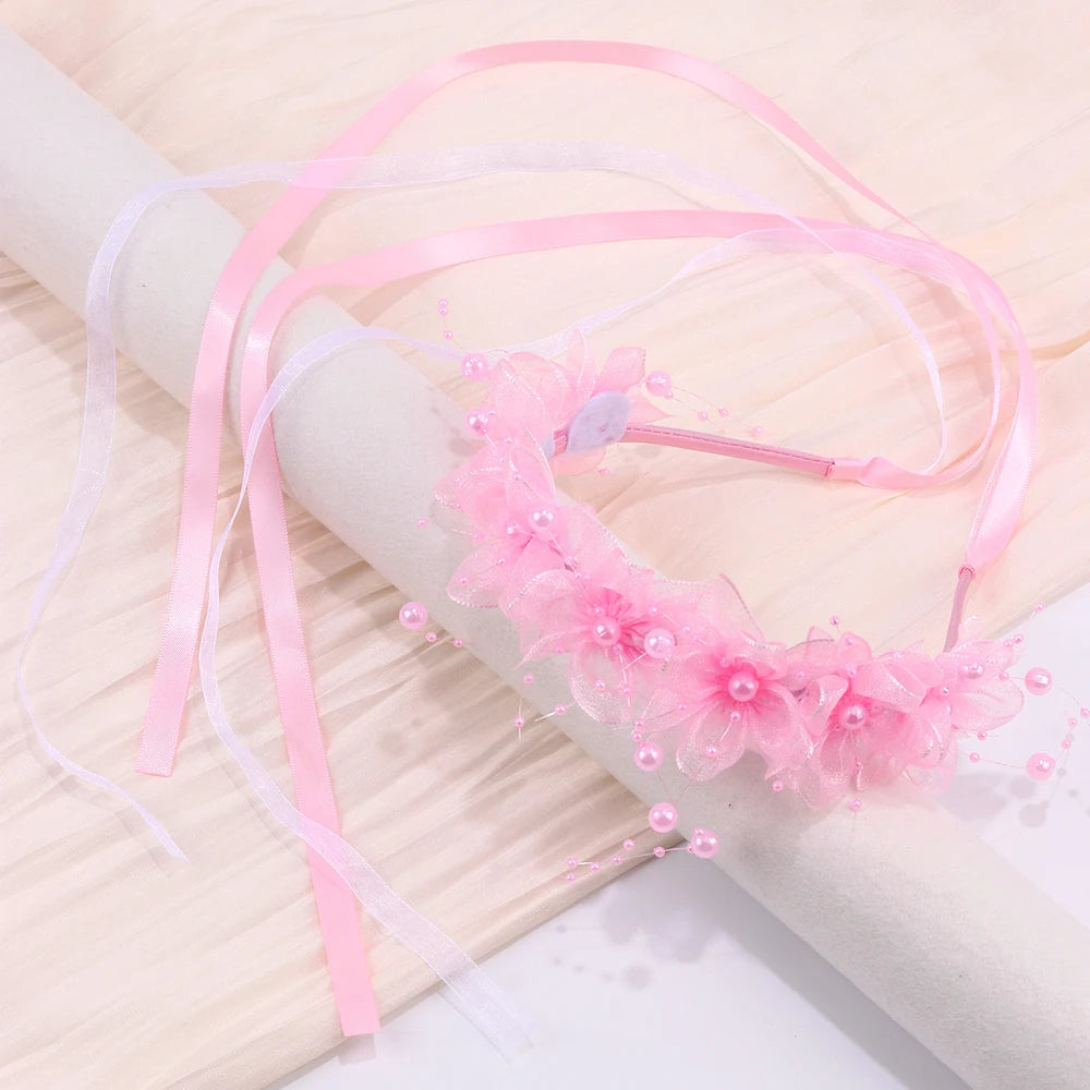 Fairy Flower Headband Sweet Lovely Girl Lace Floral Pearls Hair Hoop For Princess Wedding Birthday Headwear Accessories Gifts