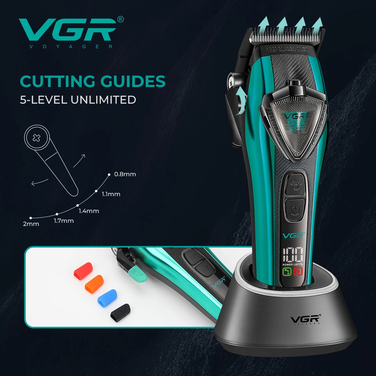 VGR Hair Clippers Adjustable Hair Trimmer External Rotor Motor Cordless Haircut Machine Digital Display Clipper for Men V-884