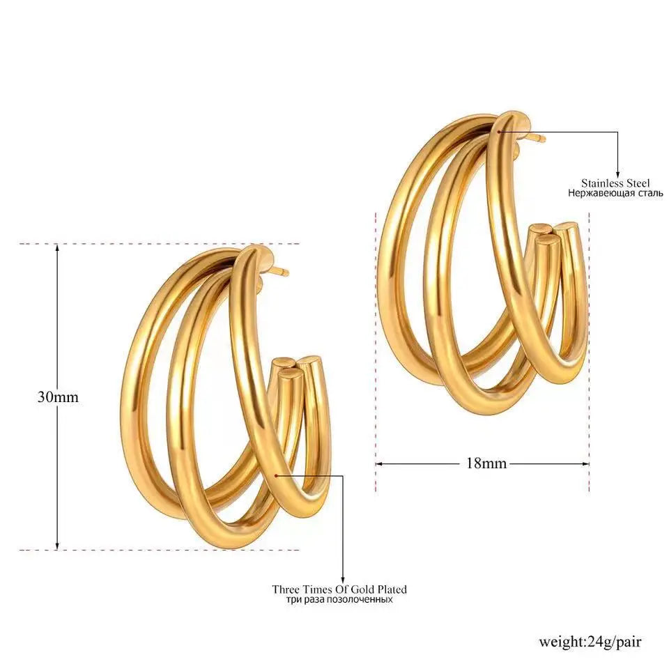 316L Stainless Steel Exaggerated Multilayer Stud Earrings For Women Fashion C Type Female Earrings Simple Girl Jewelry