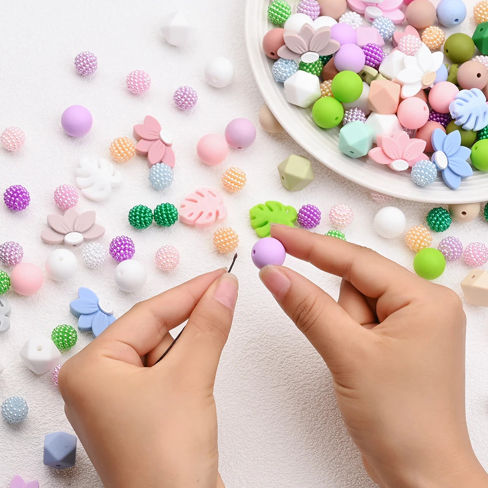 7Pcs Silicone Bead Set Soft Non Toxic Biteable Silicone Beads for Handmade Pacifier Chain Teeth Grinding Jewelry