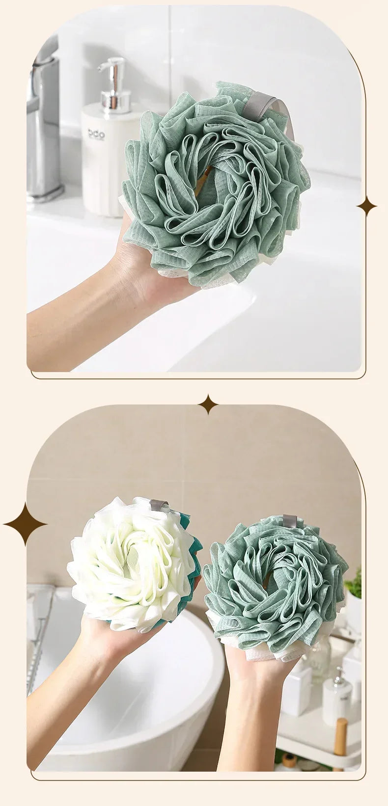 Large Bath Sponge Double-Layer Scrub Foaming Bath Washing Towel Lace Design Back Scrubbing Bath Ball for Personal Hygiene