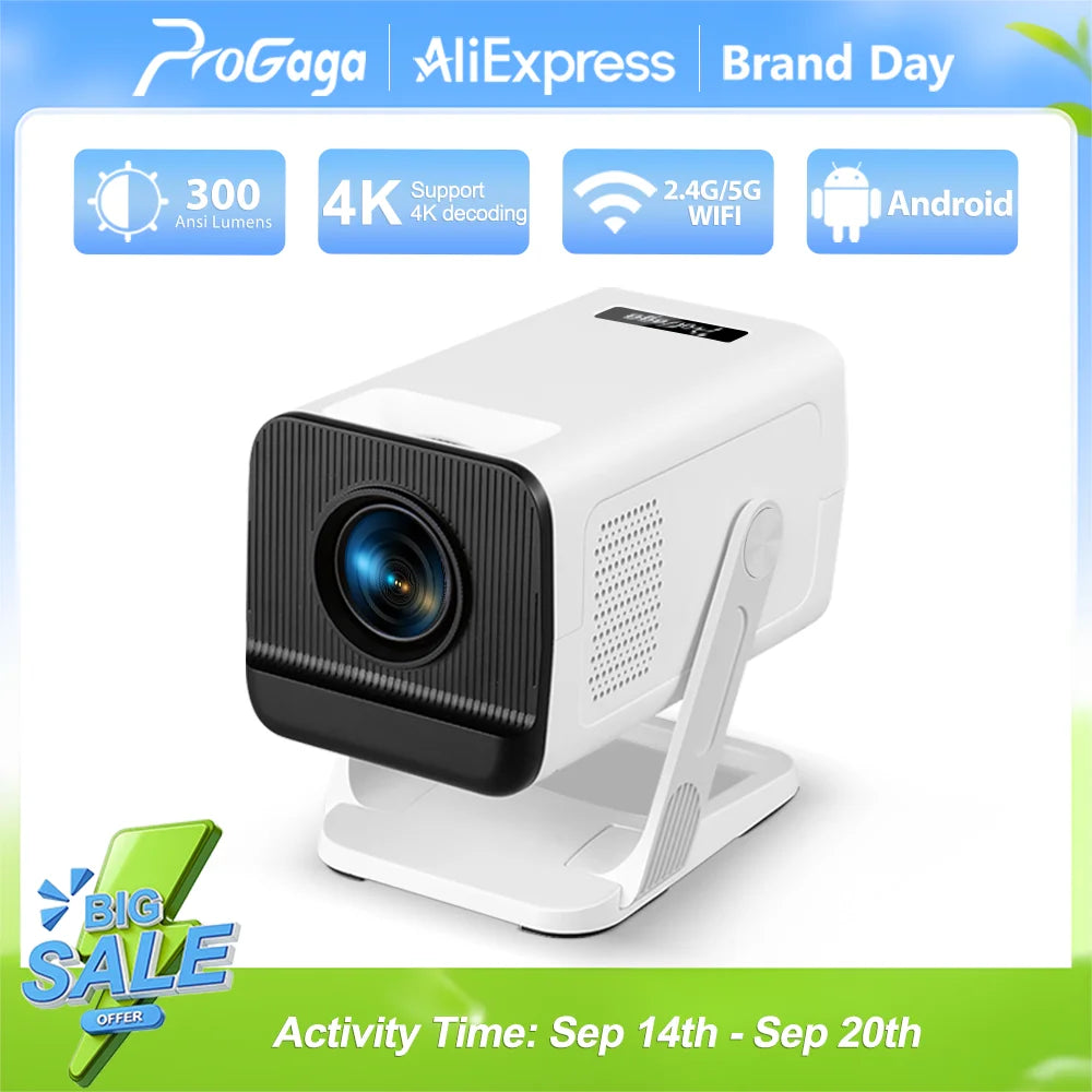 PROGAGA PG310 Mini Portable Projector 4K 1080P 720P Android 300Ansi BT5.4 Projetor PG310 Smart Home Theater Outdoor Video Beamer