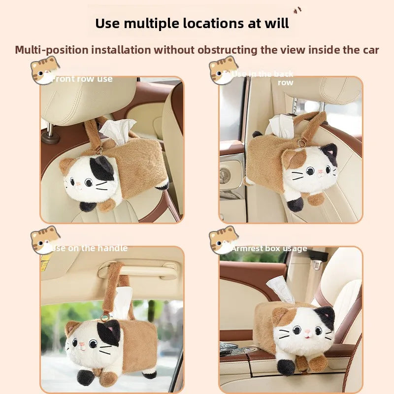 Car tissue box cute cartoon cat car car paper box hanging high-end decoration car tissue bag Car tissue box car accessories