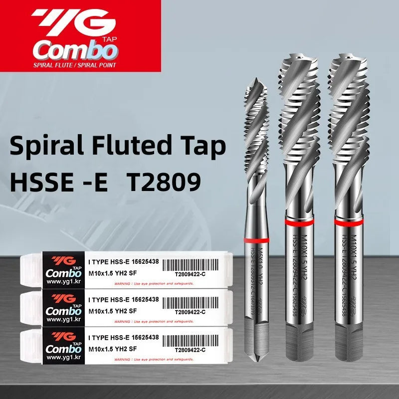 1PCS YG HSSE Metric Spiral Fluted Tap T2809 M2M2.5M3M4M6M8M10M12M14M16M18M20M22 Machine Screw Thread Tap For Blind Hole Tapping