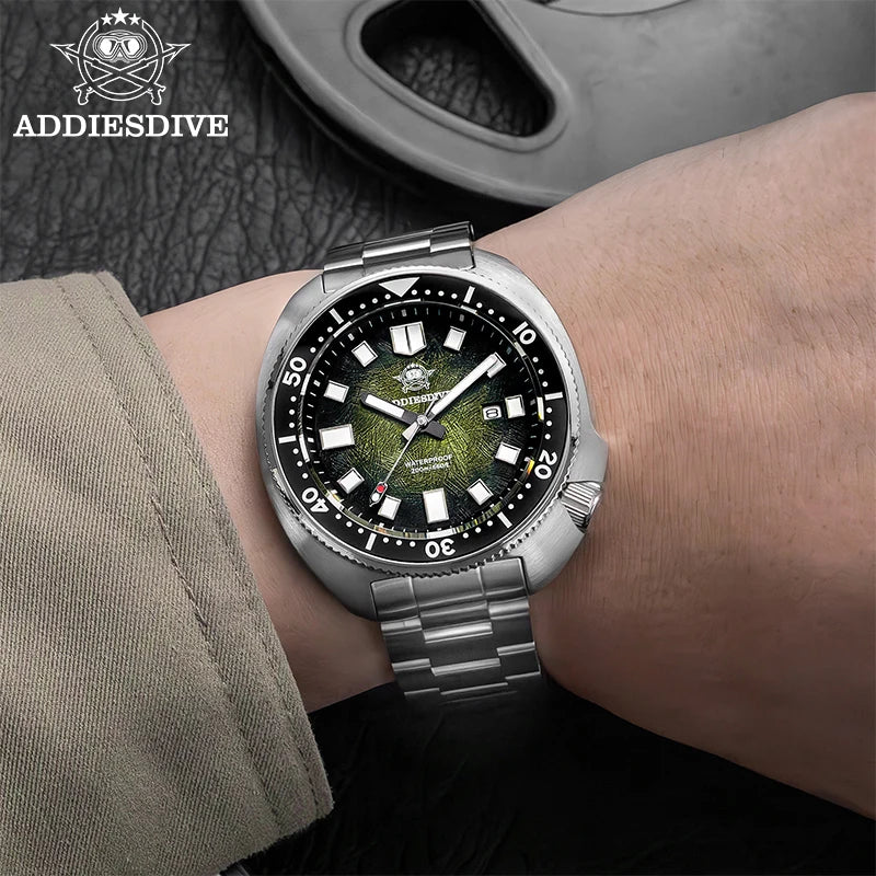 ADDIESDIVE New AD2511 Men's Quartz Watches 41mm Turtle Design Sapphire Glass AR Coated BGW9 Luminous Waterproof 200M Diver Watch