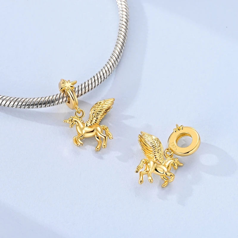 Original 925 Sterling Silver Charm Bead Golden Series Zircon Pendant Fit Original Bracelet Necklace For Women DIY Jewelry Gift