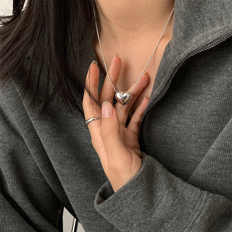 MEETSOFT Trendy Silver Color Retro Big Small Heart Chokers Necklace for Women Fashion Jewelry Romantic Gifts Drop Shipping