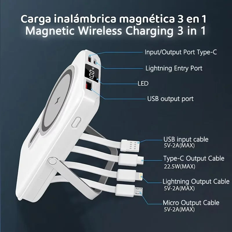 Power Bank 1000mAh Magnetic Battery Pack Power Bank with USB-C Cable 20W Fast Charging Ultra Slim