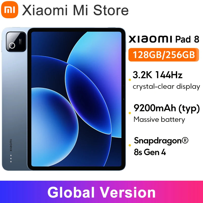 Xiaomi Pad 8 11.2-inch Global Version,Xiaomi HyperOS 3,Snapdragon®8s 4th Generation Chip,9200mAh Battery, 3.2K clear display