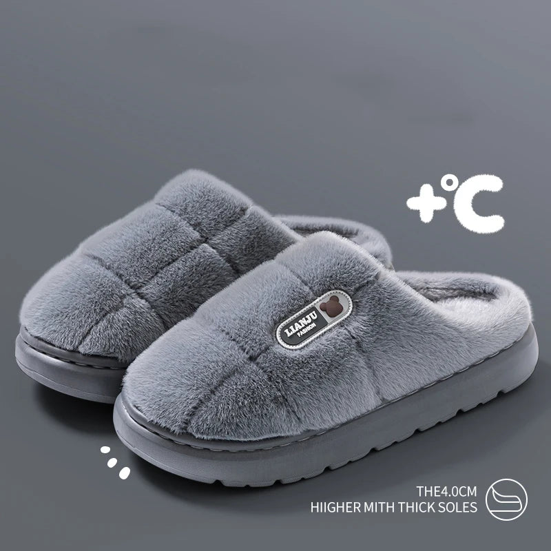 Big Size 50 51 Winter Slippers Women Men Thick Sole Indoor Home Warm Couples Shoes Non-Slip Flat Platform Women's Cotton Slipper