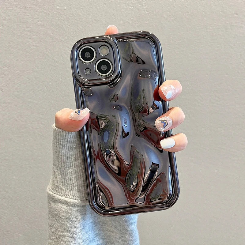 Glossy Laser Meteorite Texture Plating Phone Case For iPhone 11 12 13 14 15 16 17 Pro Max Air Plain Color Anti-knock Cover