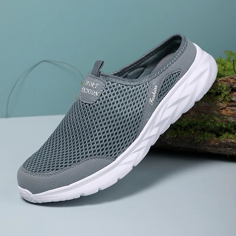 YRZL Mens Half Slippers Summer Breathable Mesh Mens Shoes Outdoor Casual Walking Shoes Large Flat Light Mesh Slippers Sandals