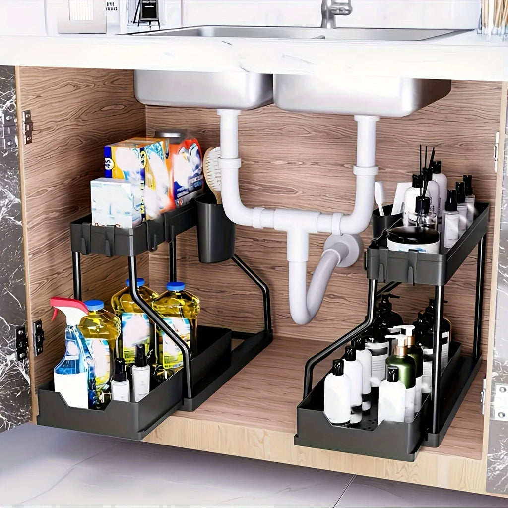 Kitchen lower sink rack Double pull-out countertop finishing rack Bathroom storage rack Kitchen storage rack
