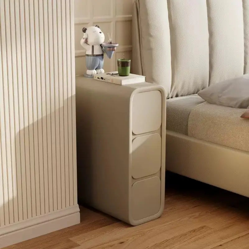 Cream wind bedside table light luxury French solid wood small ultra-narrow crevice mini modern simple bedside narrow cabinet
