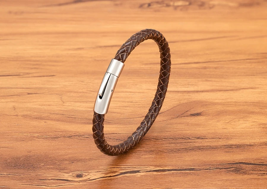 Pulseira de Pele Clássica para Homem TYO 3/4/5/6/8mm 3 Cores Bracelete Moderna com Fecho Magnético Acessórios Artesanais Personalizados Presente por Grosso