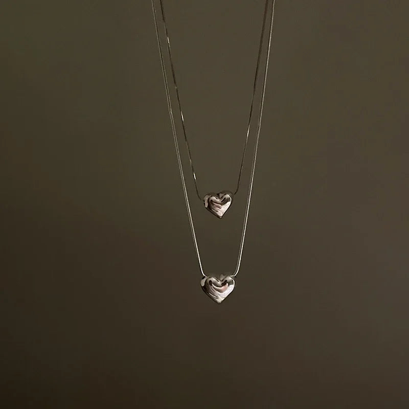 MEETSOFT Trendy Silver Color Retro Big Small Heart Chokers Necklace for Women Fashion Jewelry Romantic Gifts Drop Shipping