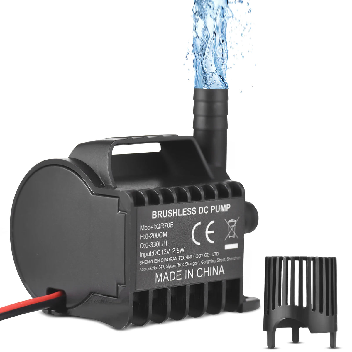 Submersible 12V Water Pump Electric 330L/H Small Fountain Pump with Max 6.5ft Lift, 1.6ft Wire and Suction Cup Base, Portable