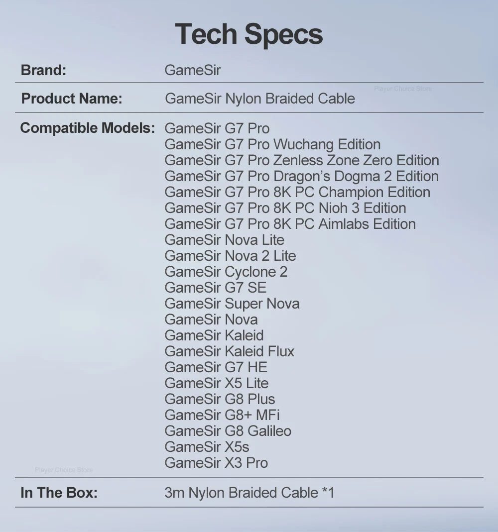 GameSir 3m Cable for G7 Pro G7 Pro 8K Nova Lite Cyclone 2 G8 Plus Gamepad Accessories USB Connector Original Nylon Braided Cable