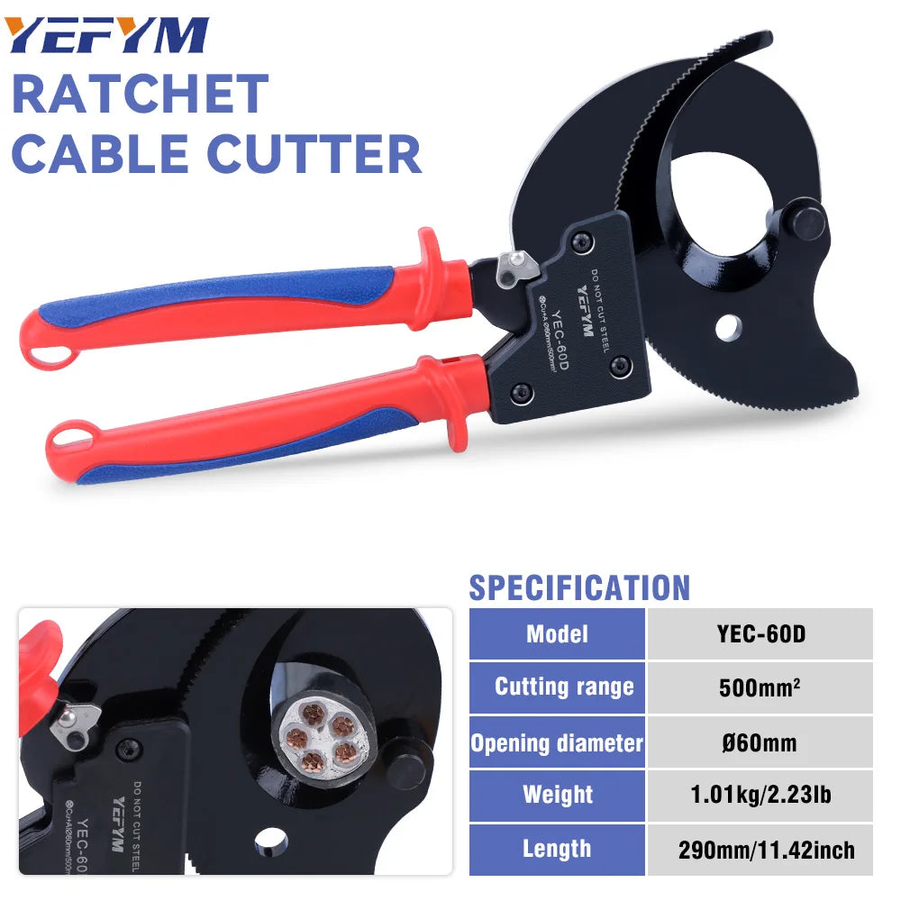 Cable Cutter/Wire Plier/Wire Cutter/Cable Cutting Pliers - Manual Ratchet-type Special-purpose Cable Cutter YEC-60D Max 500mm²