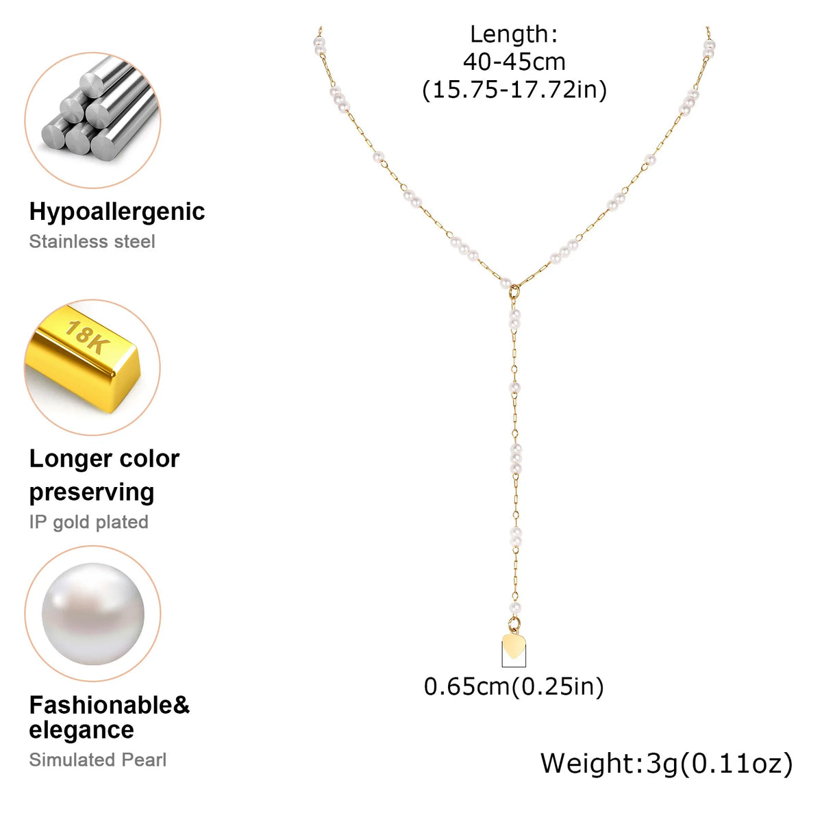 Women Pearl Long Necklace, Y Shape Pearl Drop Lariat Necklace, Waterproof Gold Plated Valentine's Day Gift