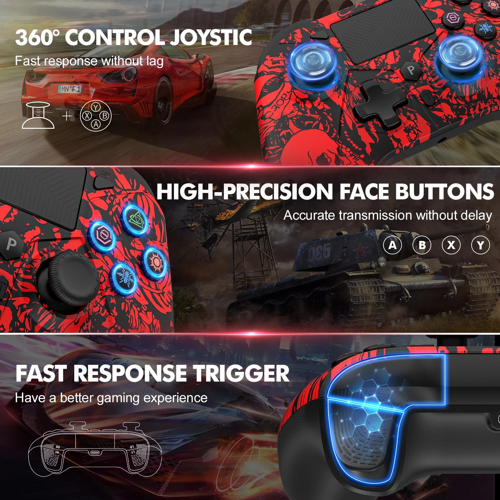 For PS4 Wireless Controller for PlayStation 4/3 Joystick Console for PS4/3 PC Android Support Bluetooth Six-Axis Dual Vibration