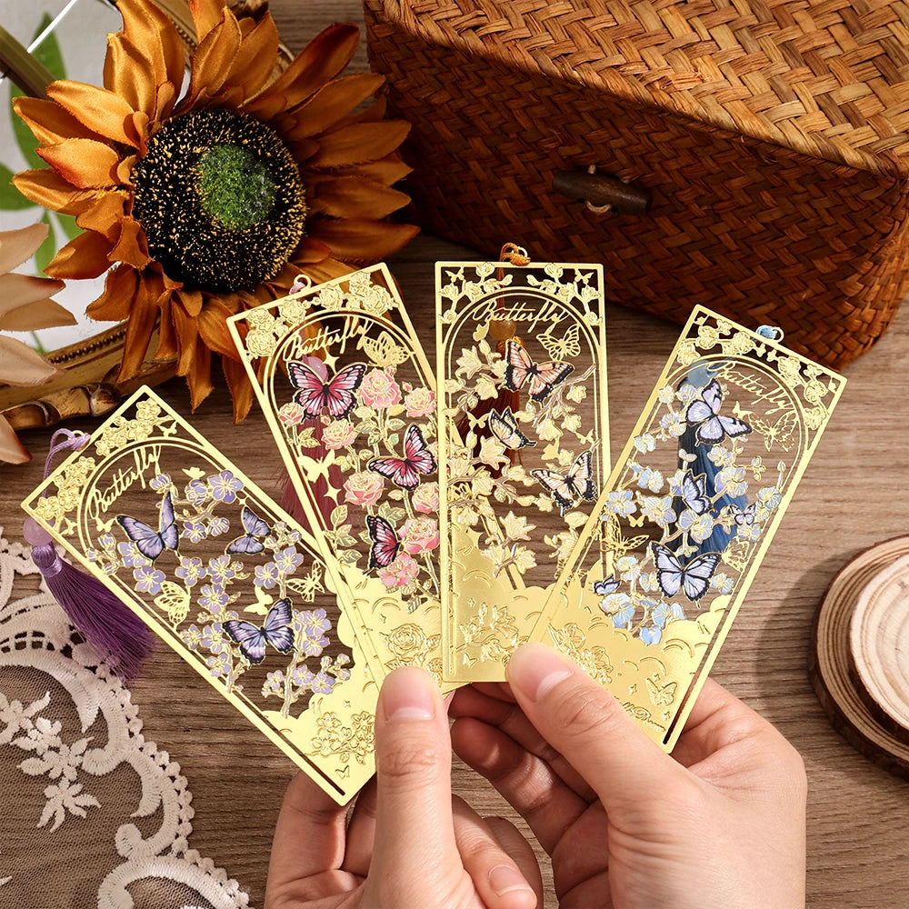 2 Pcs Hollow Flower Butterfly Metal Bookmarks Set Elegant Tassel Bookmarks Large Book Mark for Book Lovers Students Teachers 