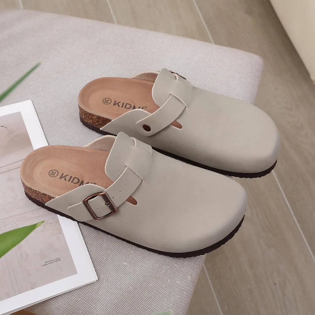Kidmi Men's Cork Footbed Slide Sandal Slip On Sandals  Women Cork Sandals Nonslip Beach Sandals Female Adjustable Buckle Slides