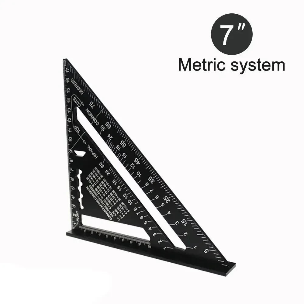 New 7Inch Triangle Ruler Measurement Tool Aluminium Alloy Carpenter Tools Inch Metric Angle Ruler Speed Square Woodworking Tools