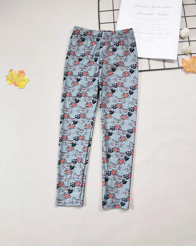 Girls' Leggings Fashion Cartoon Tight Pants Spring and Autumn Baby Girls Slim Fit Flower Leggings Summer Children's Pants