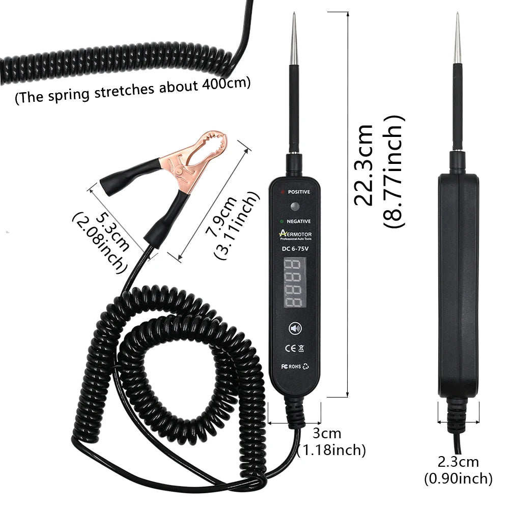 Aermotor Car Test Light with DC 6-75V LED Digital Voltage Display Electric Test Pen EM289 Car Short Circuit Diagnostic Tool