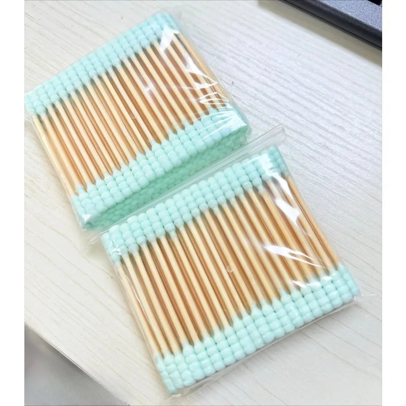 100Pcs Color Mix Double Head Bamboo Cotton Buds Adults Makeup Cotton Swab Eco Friendly Wood Sticks Nose Ears Cleaning Tools