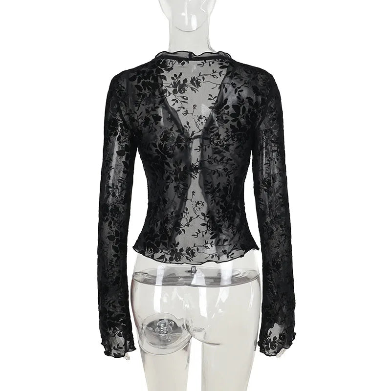 Women's Slim Fit Chiffon Ruffle Trumpet Sleeve Shirt Autumn Fashionable Elegant Top for Business Casual Wear