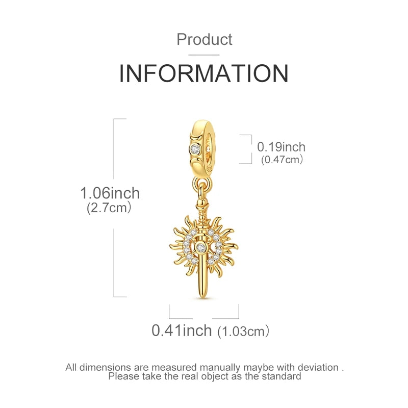 Original 925 Sterling Silver Charm Bead Golden Series Zircon Pendant Fit Original Bracelet Necklace For Women DIY Jewelry Gift