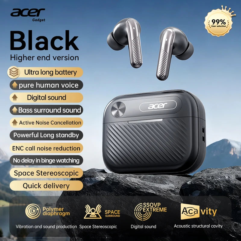Acer Ohr644 In-Ear Wireless Bluetooth Headphones Anc Active Noise Reduction Panoramic Sound Effect Comfortable to Wear Long-Lasting Battery Life Dedicated for Sports and Running Compatible with Mobile Phones and Tablets