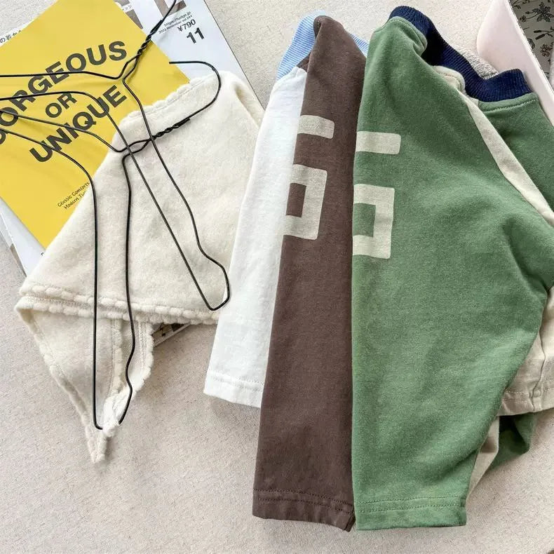 RAISE Spring 2026 Kids Boys Long Sleeves Letter Printed Cotton Children Boys Pullovers Ins Raglan Sleeve Spliced Baby Boys Top