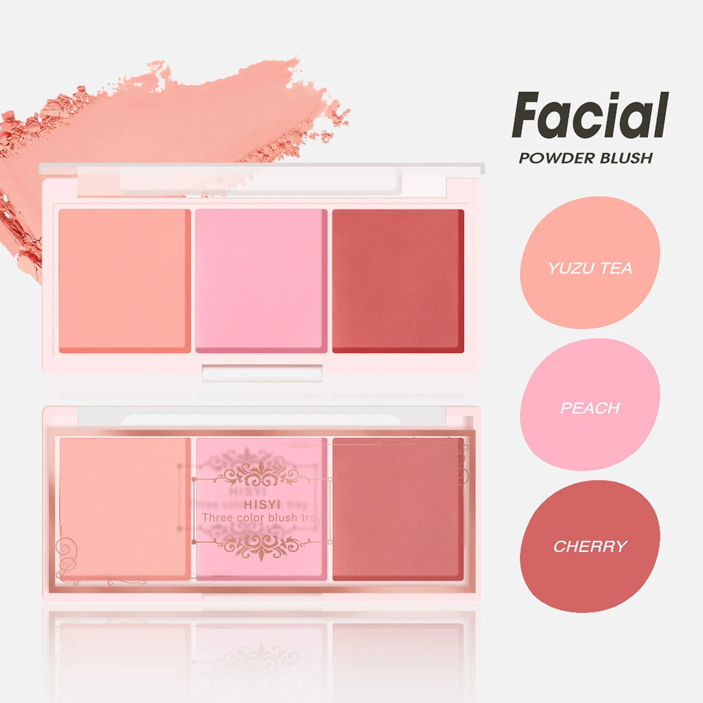 HISYI three-color blush natural color rendering delicate non-flying powder matte rouge holding makeup clear vitality girl blush