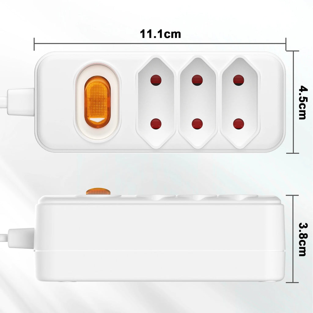 3-Way European Plug Power Strip 2 prong plug Multiple Socket with 2m Extension Cable Euro Outlet Power Adapter for TV computer