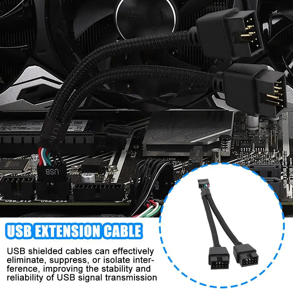 12cm Computer Motherboard USB Extension Cable 9 Pin 1 Female To 2 Male Y Splitter Audio HD Extension Cable For PC