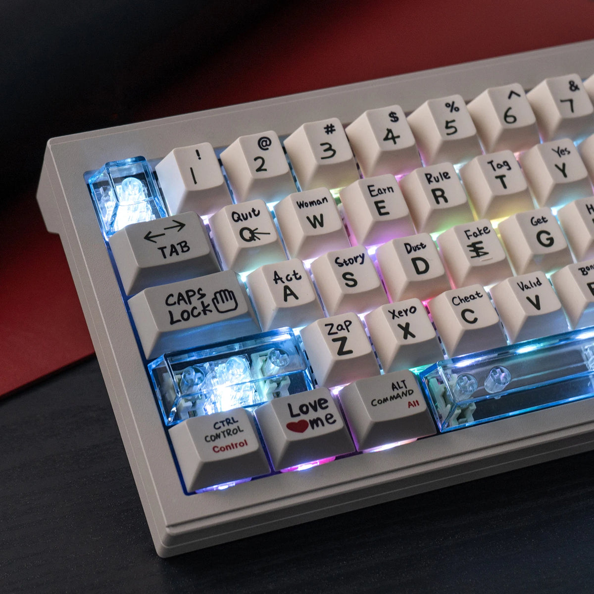 Red Transparent Keycap 10 Key Cherry Profile PC Keycap Space Bar 6.25U ESC Enter Shift Key Custom Keycap for Mechanical Keyboard
