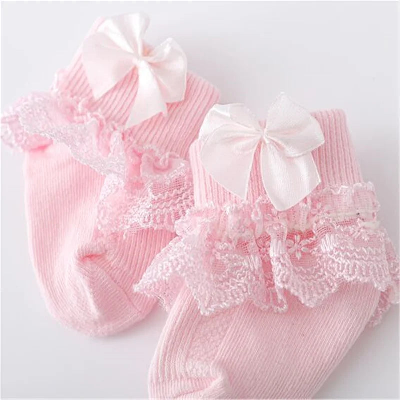 Lawadka 4Pairs/lot Newborn Baby Socks For Girls Cotton Lace Infant Girls Sock Princess Bow Toddler Baby Girls Socks Spring 0-24M
