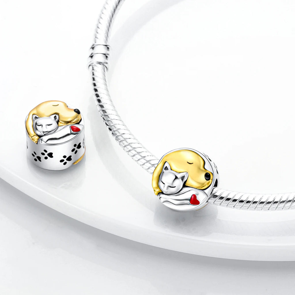 Dog Pet Charms 925 Silver Doggy Paw French Bulldog Bones Beads Fit Original Bracelet DIY Fine Jewelry