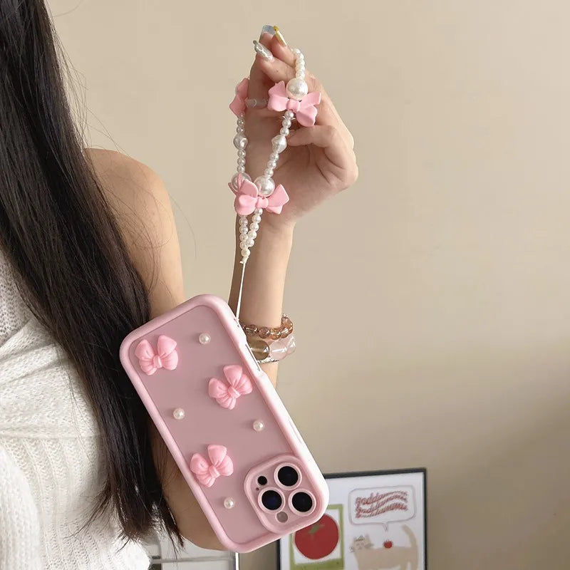 Bow Tie Pearl Chain Rope Phone Case For Huawei Mate 70 60 50 40 30 20 70 Pro Pura 70 Ultra P70 P60 P50 P40 Lite Pro Soft Cover