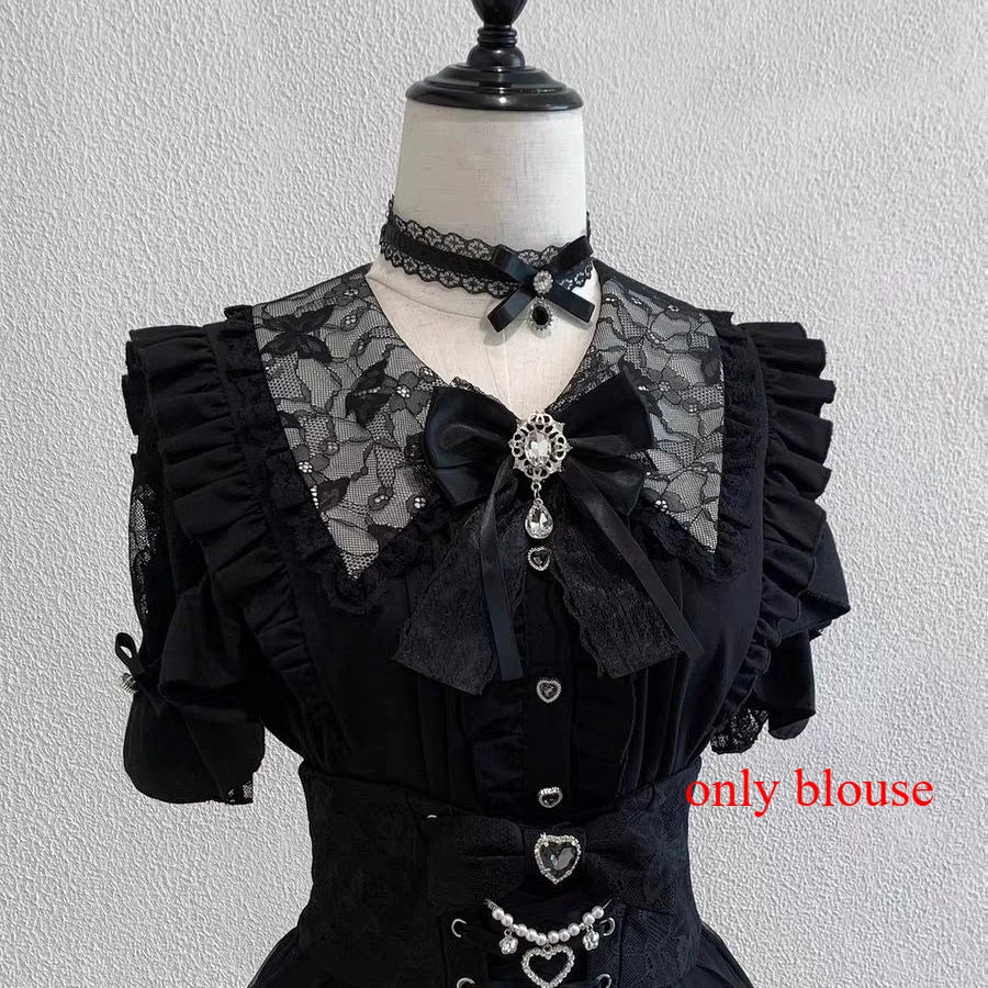 Japanese Sweet Lolita Blouse Long Sleeve Women Casual Skirts Lace Ruffle Blouse Y2K Harajuku Y2K Kawaii Subculture Outfit 2026