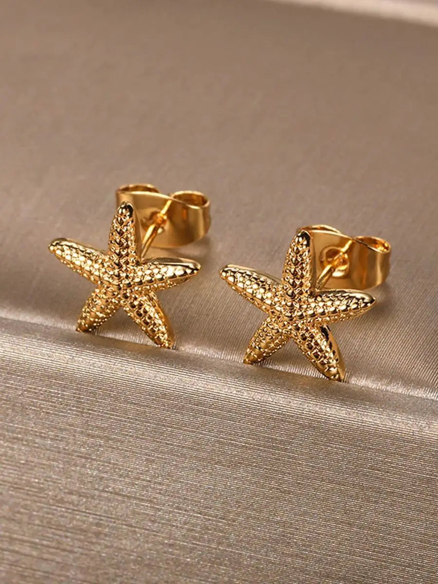 Marine Life Starfish Earrings for Women Girls Gold Color Stainless Steel Starfish Stud Earrings Summer Jewelry Seaside Gifts