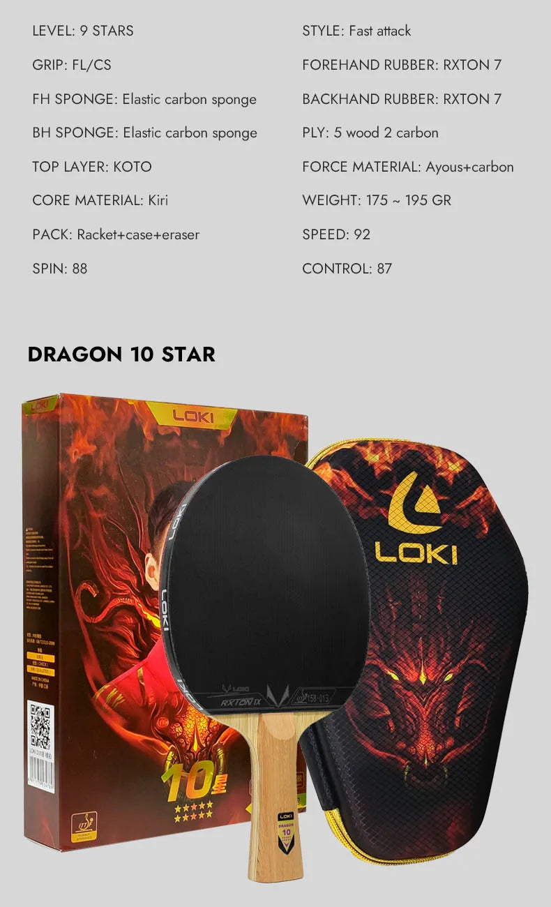 Original LOKI Table Tennis Racket Dragon Series Ping Pong Racket Paddle Bat Professional 6/7/8/9/10 Stars for All Level Players