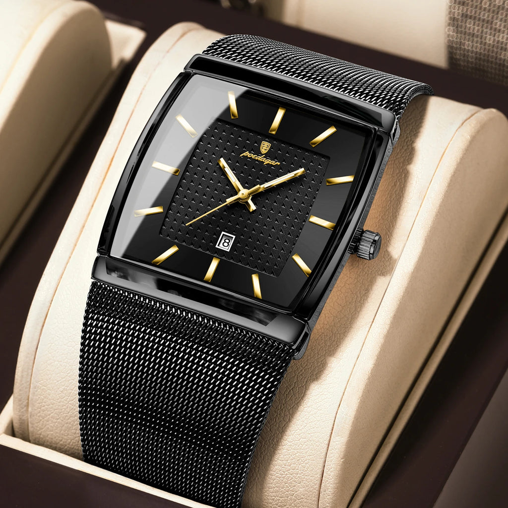 POEDAGAR Luxury Business Men's Watch Stainless Steel Mesh Waterproof Luminous Man Wristwatch Date Quartz Fashion Watches For Men