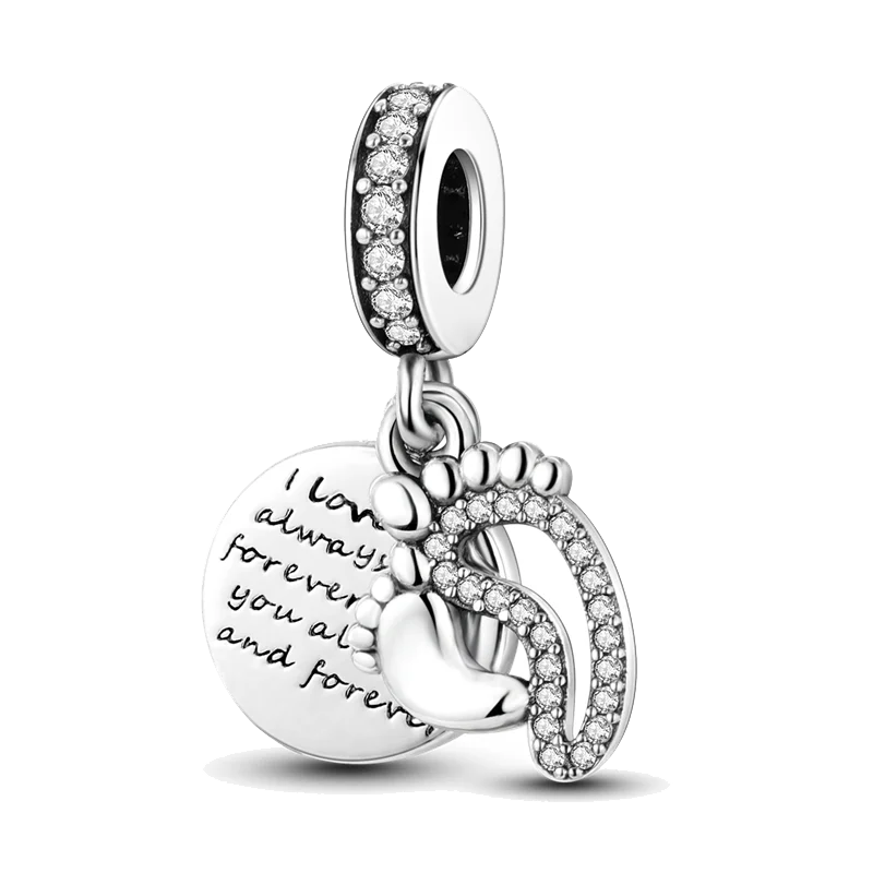 Original Inlaid Zircon Charm Beads 925 Silver Color Love Heart Snake Dangle Bead Fit Bangle Bracelet Pendant Jewelry Fine Gift