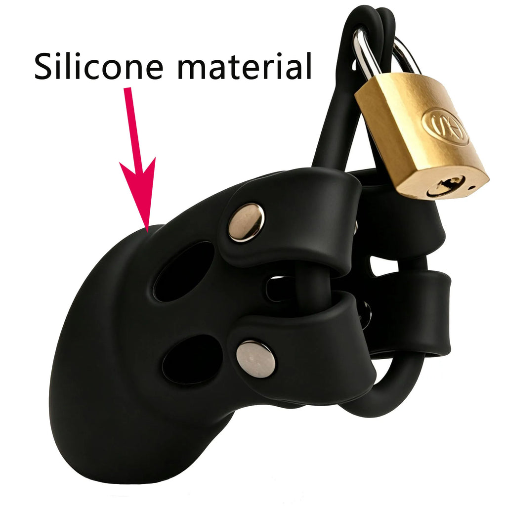 Leather Chastity Harness with Silicone Cage - Adjustable Male Chastity Belt Pants for Locked Play