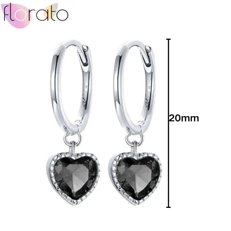 925 Sterling Silver Ear Buckle Retro Metal Heart Pendant Hoop Earrings for Women CZ Huggie Earrings Fashion Females Jewelry